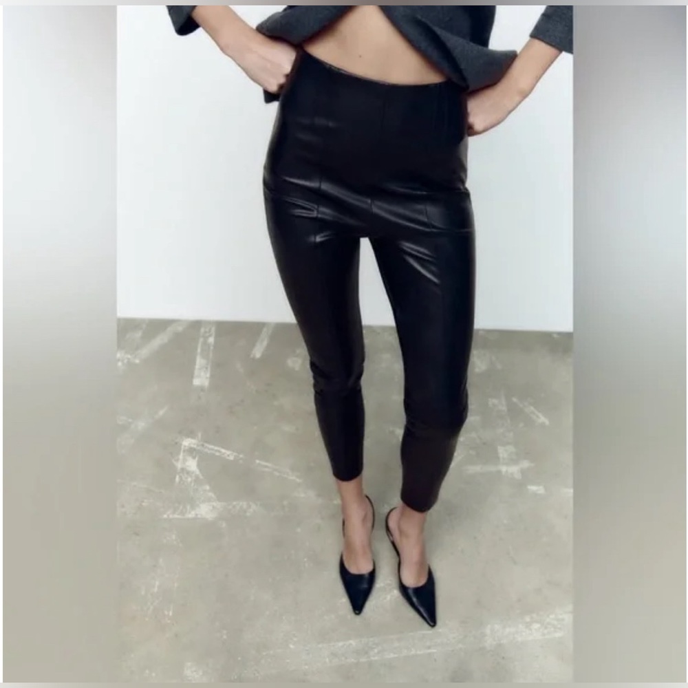 Zara Women's High-Waisted Faux Leather Leggings Leather Black